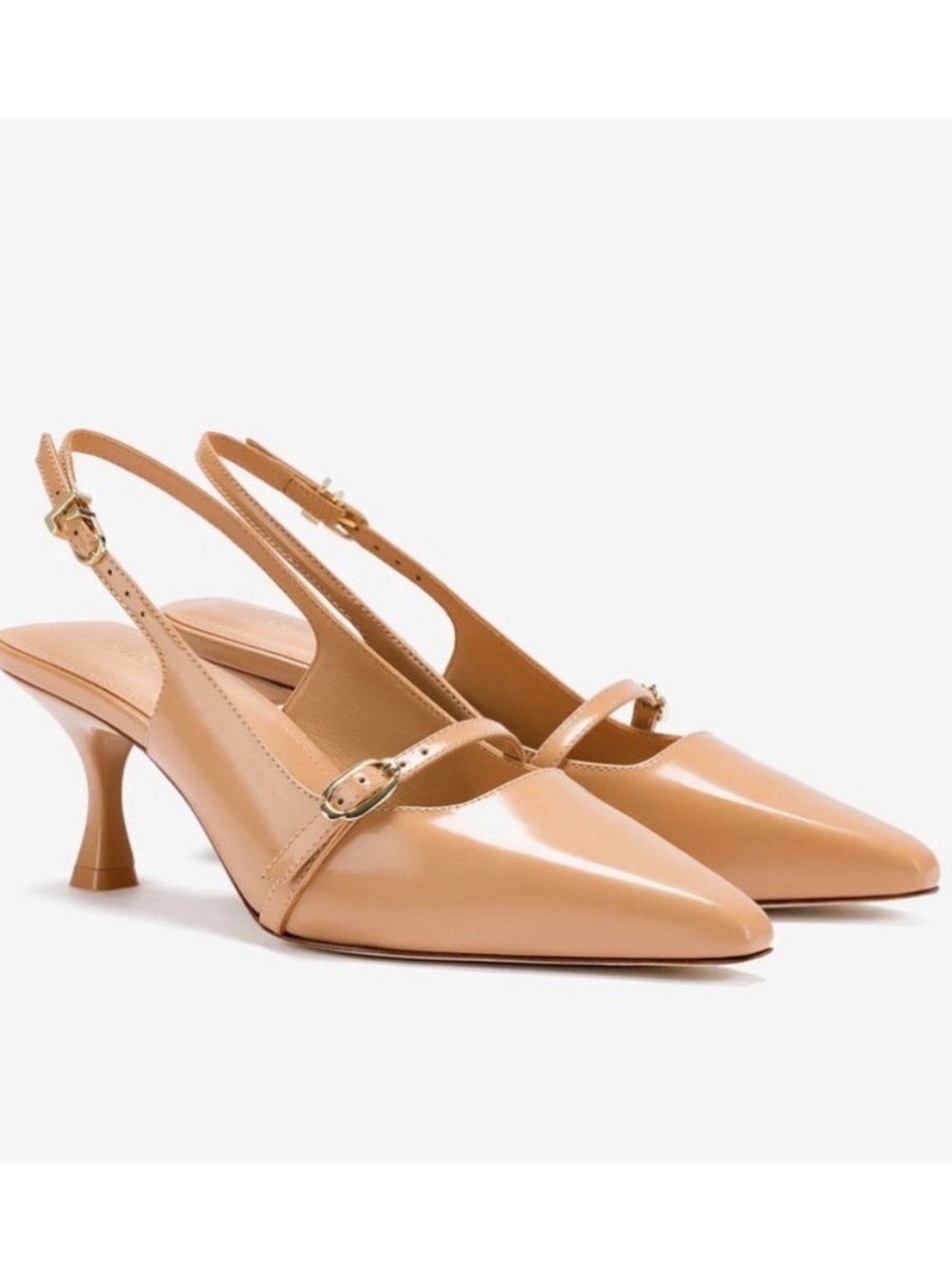 Larroude Ines Pump In Tan Leather Size 7 Office Elevated Basic Slingback Buckle